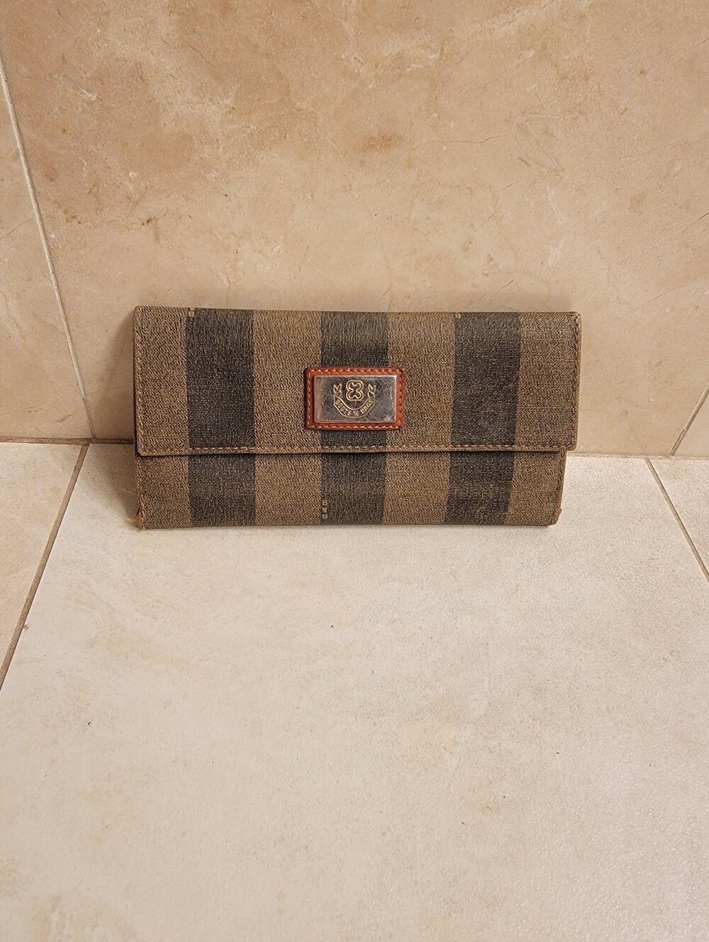 Vintage Boots & Bags Brown Striped Canvas/Faux Leather Wallet